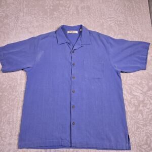 Tommy Bahama Shirt Mens Large Blue Silk - Pocket Short Sleeve Hawaiian Camp